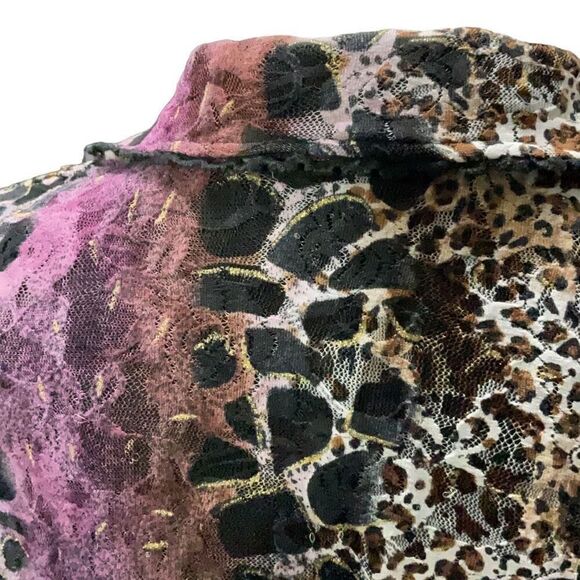 Alberto Makali VTG Animal Print Mesh Lined Shirt Jacket Purple Black Snaps XL - Picture 6 of 9